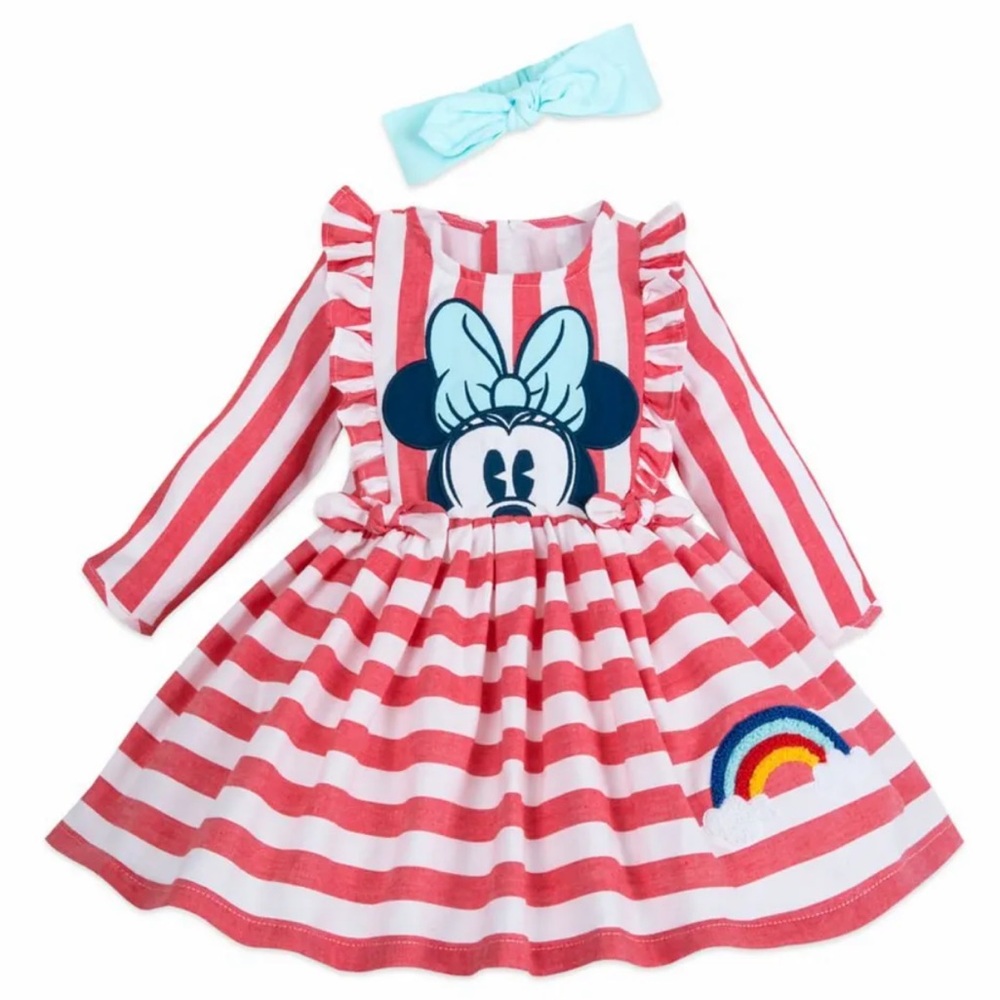 6-9M Disney Baby Minnie Mouse Long Sleeve Dress w/ Matching Bow & Diaper Cover